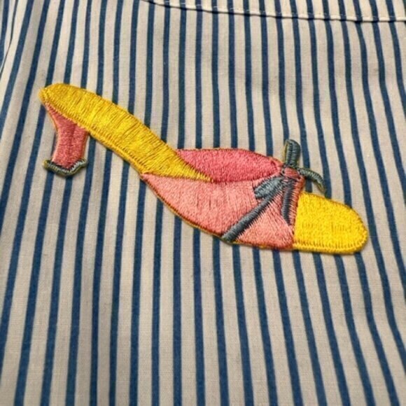 🛍️2 for $25 Sale🛍️ Embroidered Shoe Fashion Striped Long‎ Sleeve Button Up XL - Picture 9 of 11